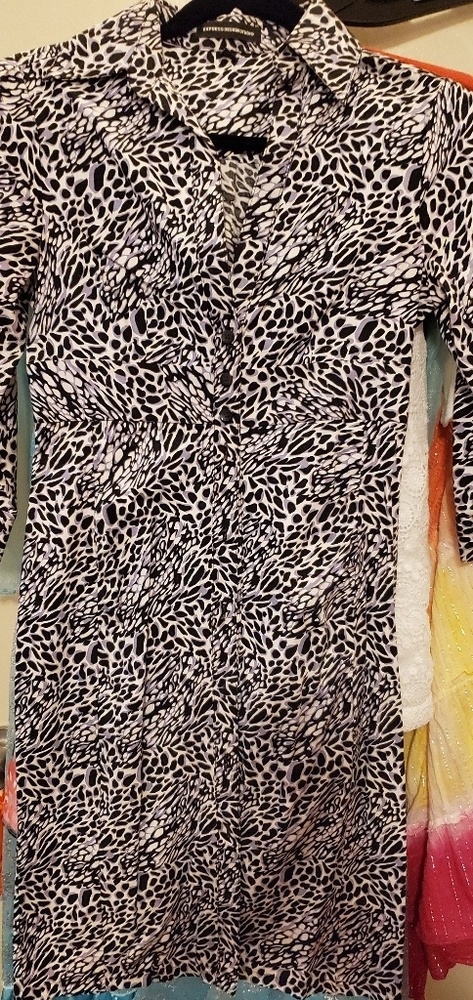 Express lightweight button down animal print dress